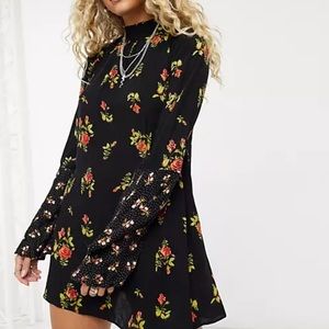 Free People Black Floral High Neck Tunic